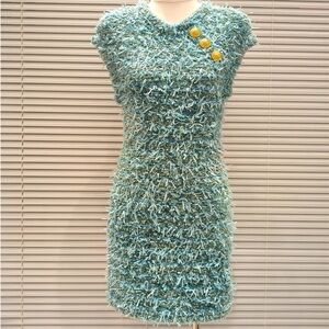 Elegant Mint Green Metallic Tweed Mini Dress